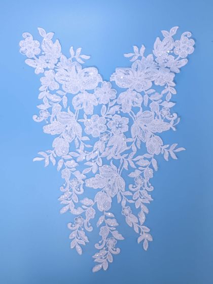 Ivory Sequinned Lace Applique - 54cm x 34cm /21" x 13"